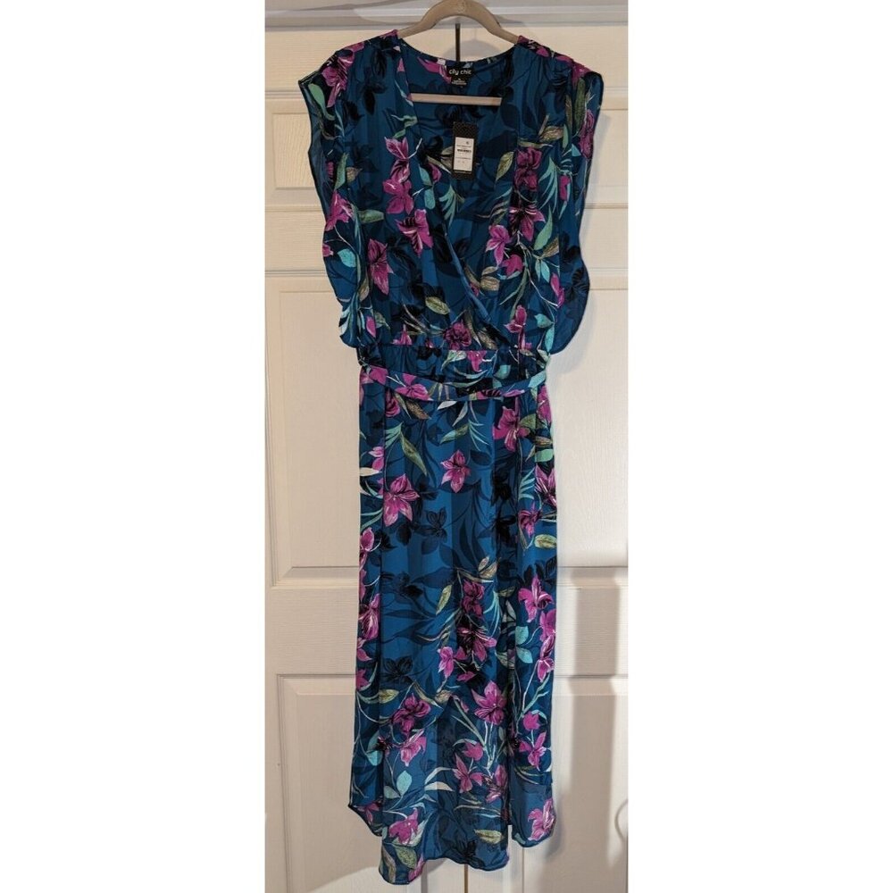City Chic Nicole Print Maxi Dress - Teal/Floral Print - Size XL - NWT
